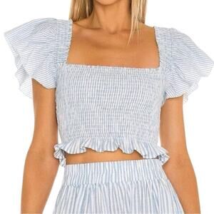 LoveShackFancy Women’s Size S Maritime Blue White Seersucker Wallace Crop Top